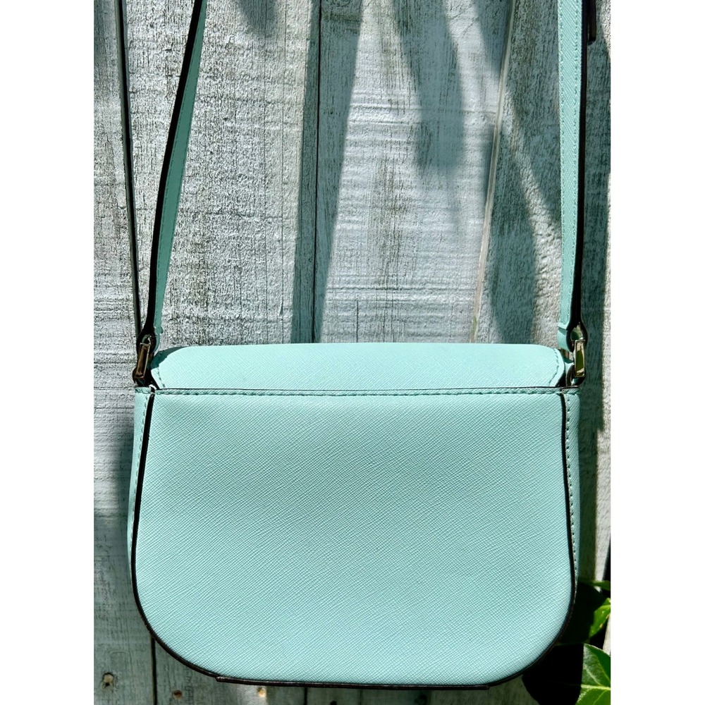 Kate Spade Mint Green Saffiano Leather Crossbody Bag Gold Logo Purse - Picture 5 of 10